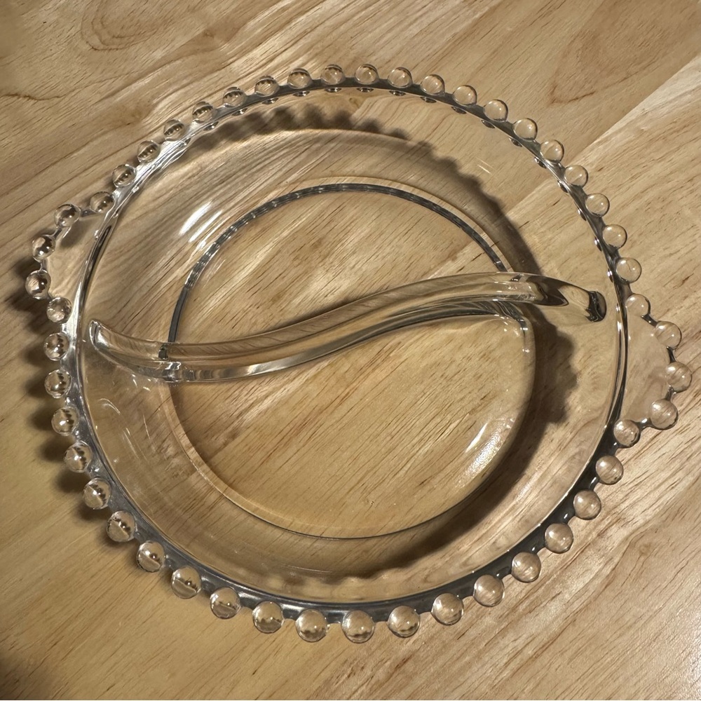 Vintage Imperial Glass 2 Handle Candlewick Beaded Glass Split Dish